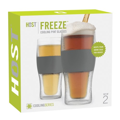 Host Freeze Cooling Beer Pint Glass for The Perfect Temperature Every Time, Clear, Set of 2