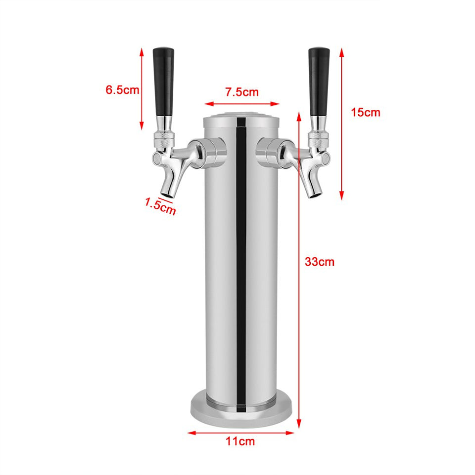 Zerone Torre De Cerveza De Barril Con Grifos Dobles Dispensador De Acero Inoxidable Grifo Para Beber Para El Bar De La Casa Pub, Plateado