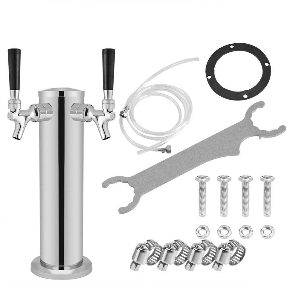 Zerone Torre De Cerveza De Barril Con Grifos Dobles Dispensador De Acero Inoxidable Grifo Para Beber Para El Bar De La Casa Pub, Plateado