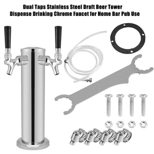 Zerone Torre De Cerveza De Barril Con Grifos Dobles Dispensador De Acero Inoxidable Grifo Para Beber Para El Bar De La Casa Pub, Plateado