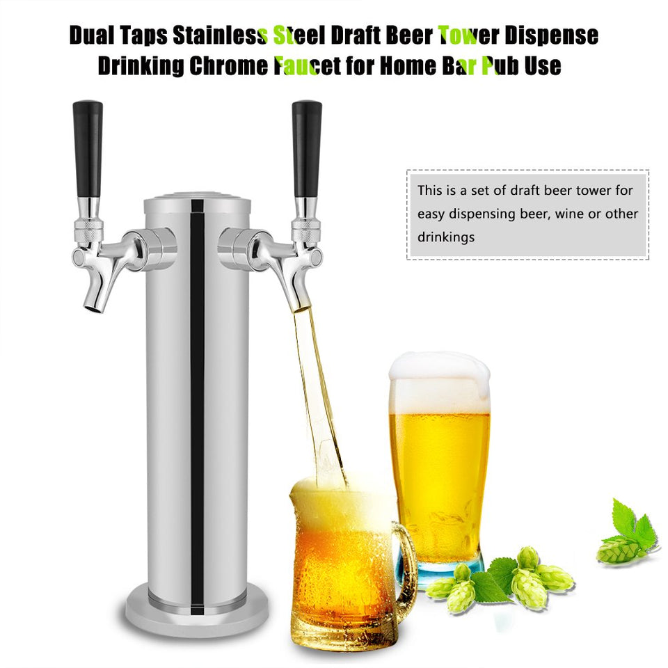 Zerone Torre De Cerveza De Barril Con Grifos Dobles Dispensador De Acero Inoxidable Grifo Para Beber Para El Bar De La Casa Pub, Plateado