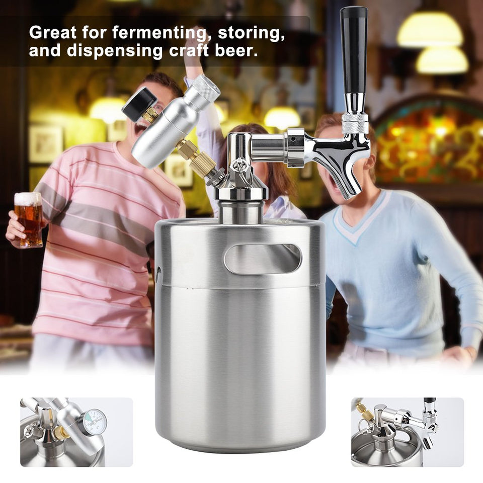 Dispensador de Cerveza, Tirador de Cerveza, de Acero Inoxidable, 2L Barril Cerveza, para Fermentar, Almacenar Y Dispensar Cerveza