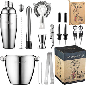 Juego de bar Juego para Bartender de 16 piezas con Combinación de Cócteles - Juego de Herramientas de Bar Casero y Profesional - Coctelera Martini y Herramientas de Bar - Juego para Cóctel con Bono de Recetas Exclusivas